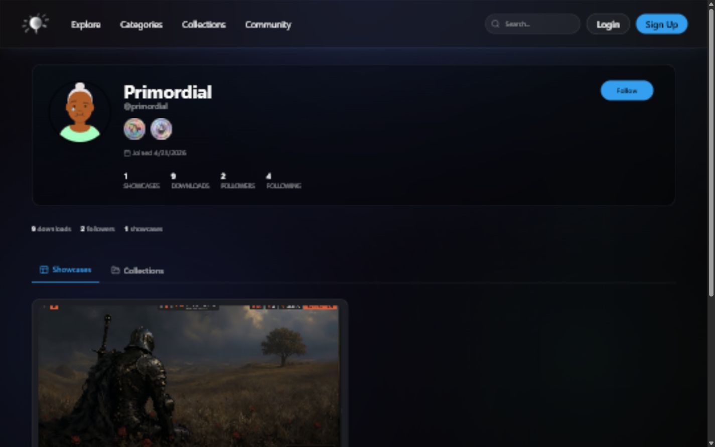 The live Primordial creator profile on Dotfiles Market